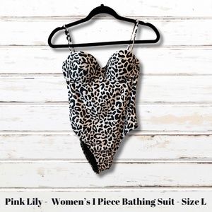 Caitlin Covington SC&P Pink Lily Leopard One Piece Bathing Suit Womens L. NWOT